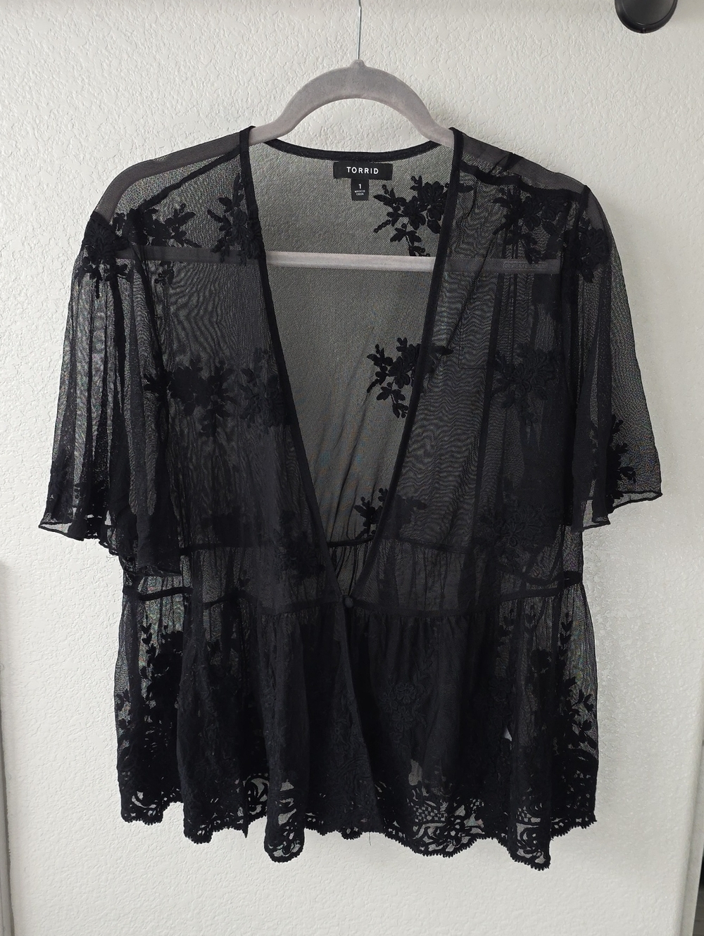 torrid Black Floral Lace Mesh Wrap Top
